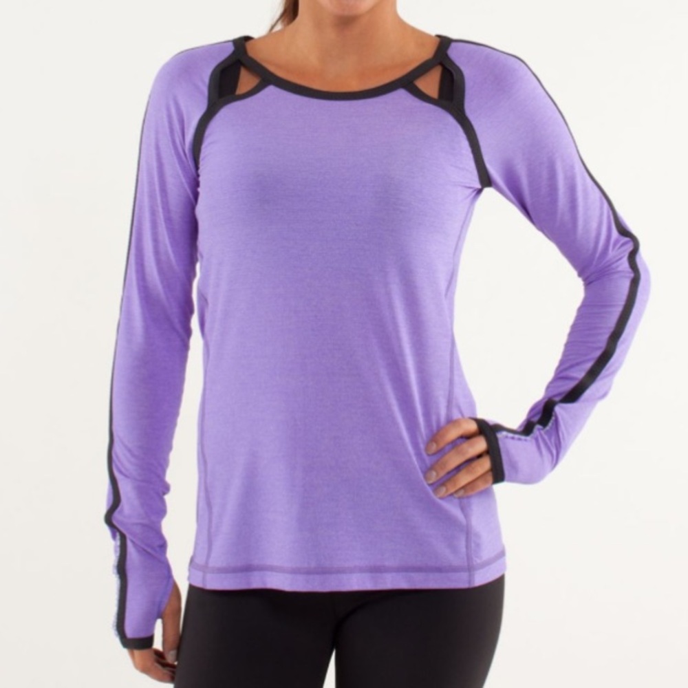 Lululemon Run: Team Spirit Long Sleeve Cutout Top, Power Purple Deep Coal (READ)
